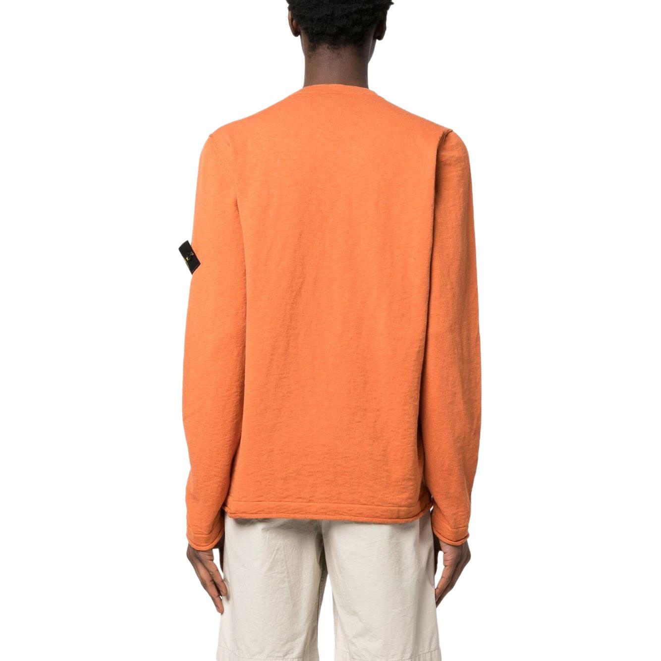 Shop STONE ISLAND 橙色長袖標誌印花圓領毛衣 8015532B9-V0013