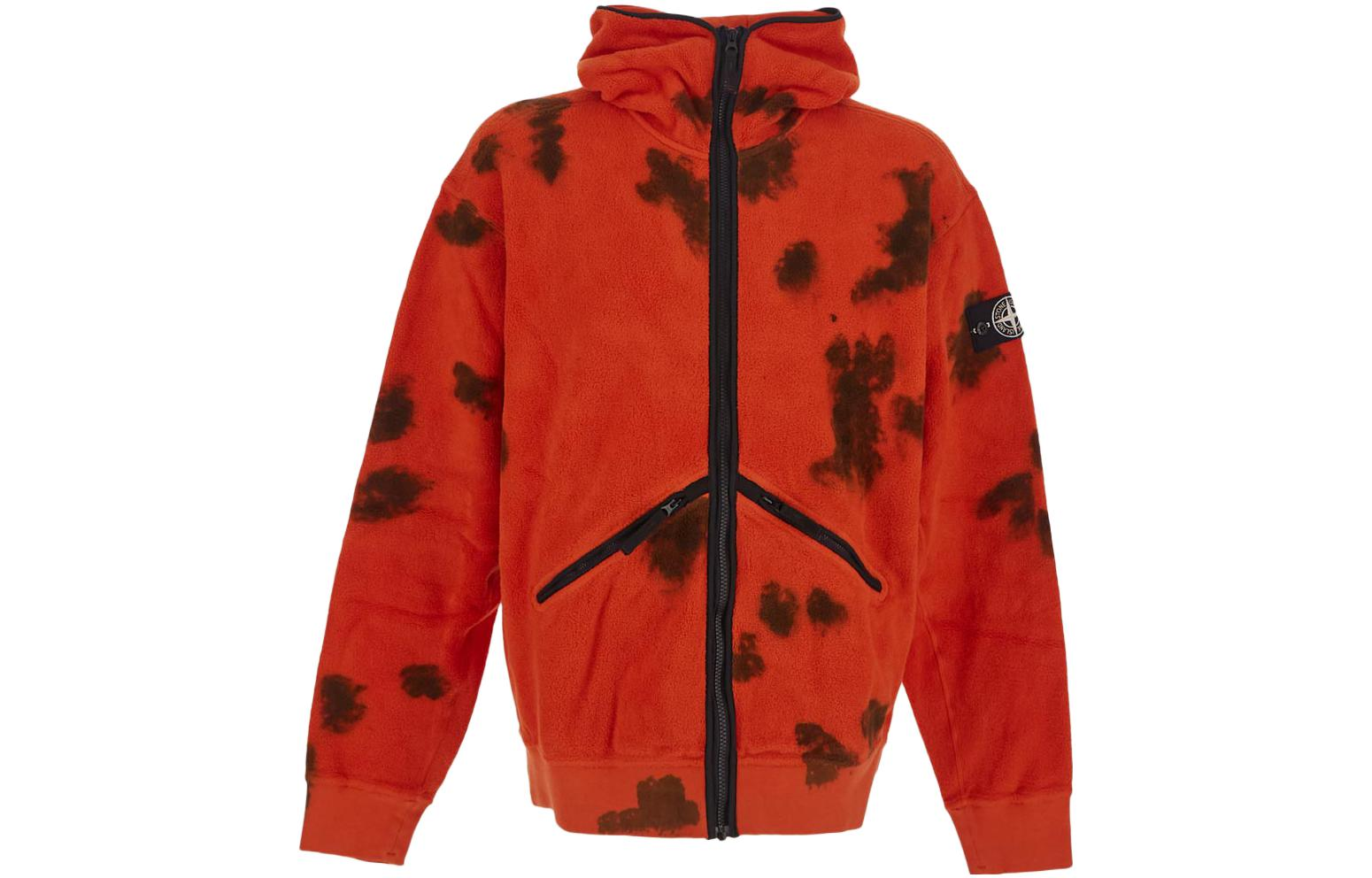 STONE ISLAND  Orange Splatter Print Zip-Up Hoodie Long Sleeve. 7915658E4-V0037