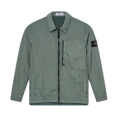 Stone Island Sage Green Crinkle Zip-Up Collar Jacket with Chest Pocket. 791510723-V0055