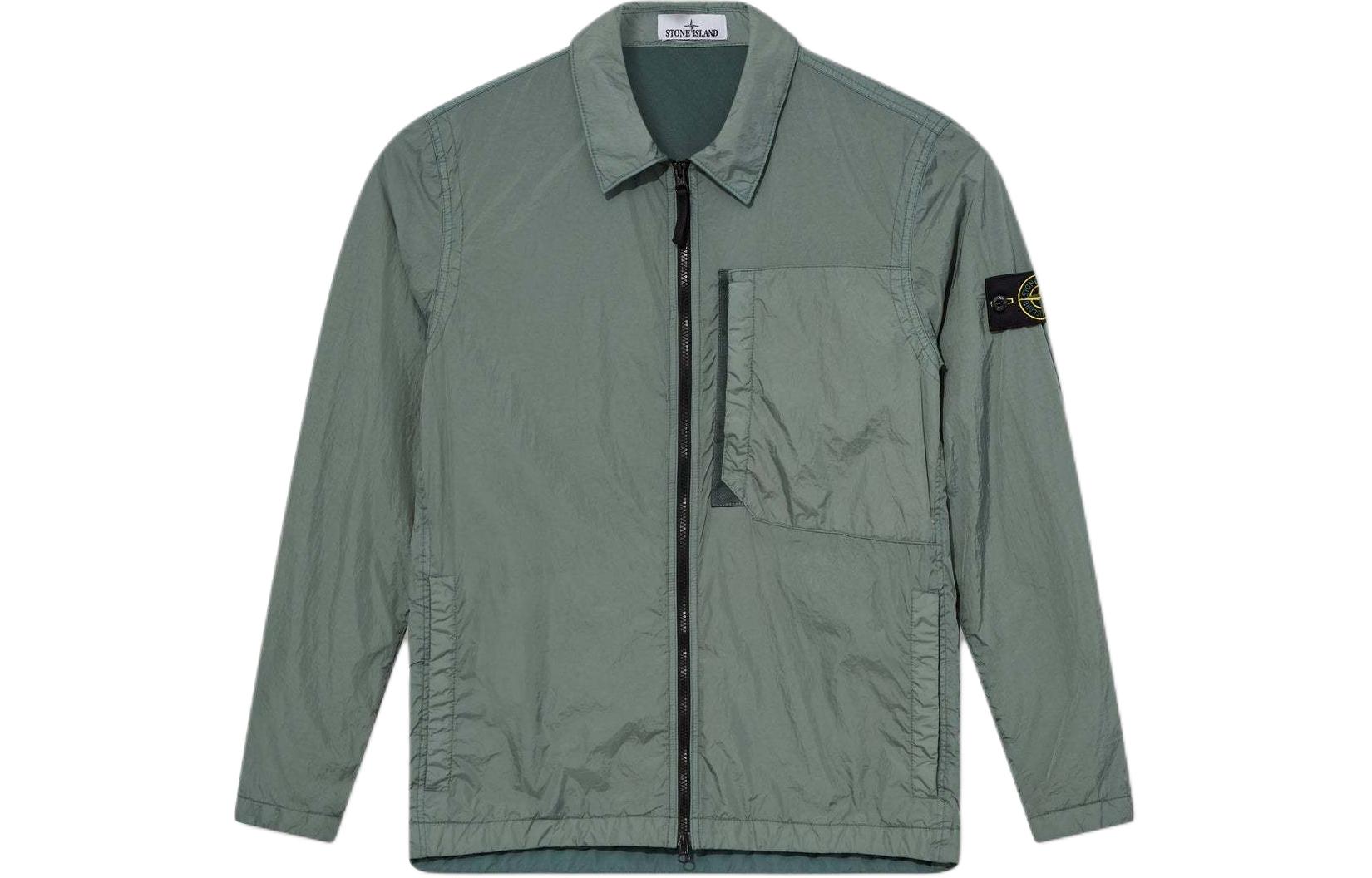 Stone Island  Sage Green Crinkle Zip-Up Collar Jacket with Chest Pocket. 791510723-V0055 圖 2