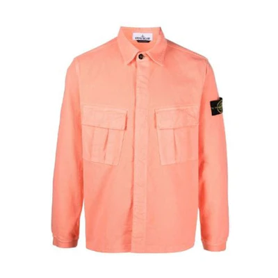 STONE ISLAND Solid Button-Up Long Sleeve Shirt Pink Salmon 771511305-V0083
