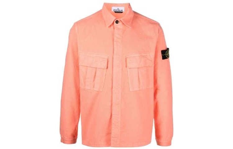 Order STONE ISLAND  Solid Button-Up Long Sleeve Shirt Pink Salmon 771511305-V0083