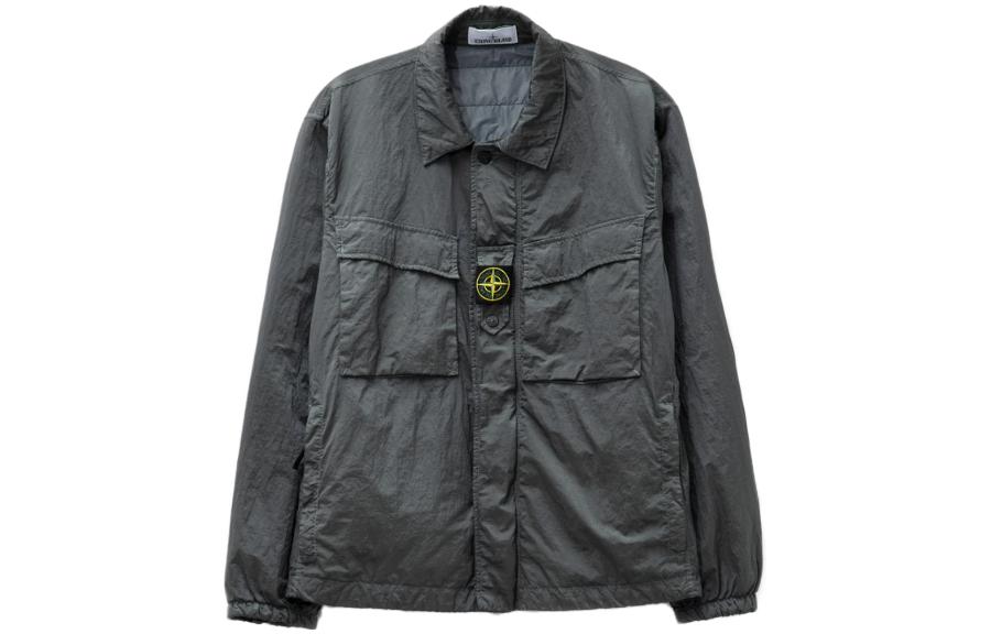 STONE ISLAND  Solid Color Button-Up Jacket in Lead Gray. 7915Q0819-V0062