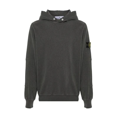 Stone Island Solid Color Logo Pullover Hoodie - Charcoal Gray 801565860-V0165