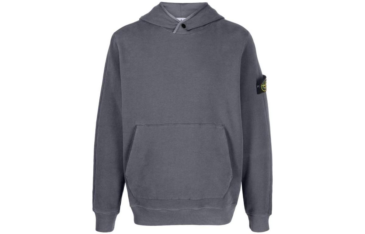 STONE ISLAND  Solid Color Pullover Hoodie with Drawstring Grey. 791561252-V0062