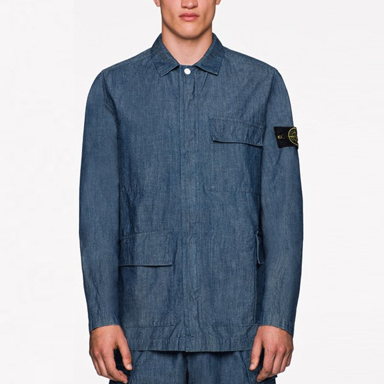 Shop Stone Island Jaket Warna Solid Kolar Butang Tunggal 741511307-WASH