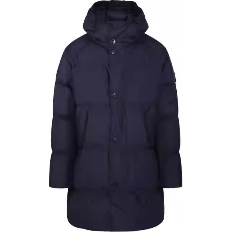 STONE ISLAND  Solid Color Zip-Up Hooded Long Jacket - Blue 811570123-V0020