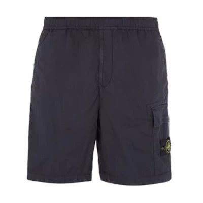 STONE ISLAND Solid Elastic Straight Shorts Navy Blue Casual. 8015L1803-V0020