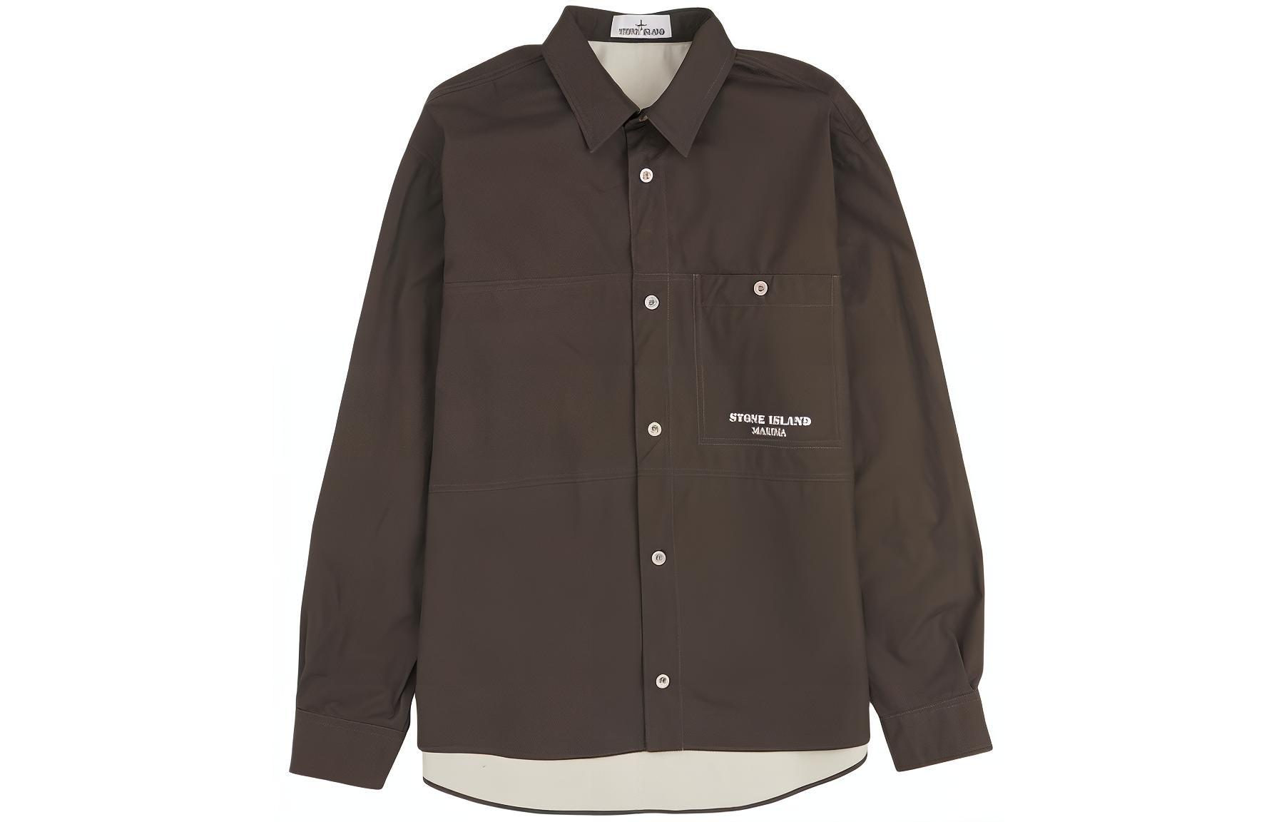 STONE ISLAND  Striped Logo Button-Up Long Sleeve Jacket Dark Gray 8015109X3-V0065