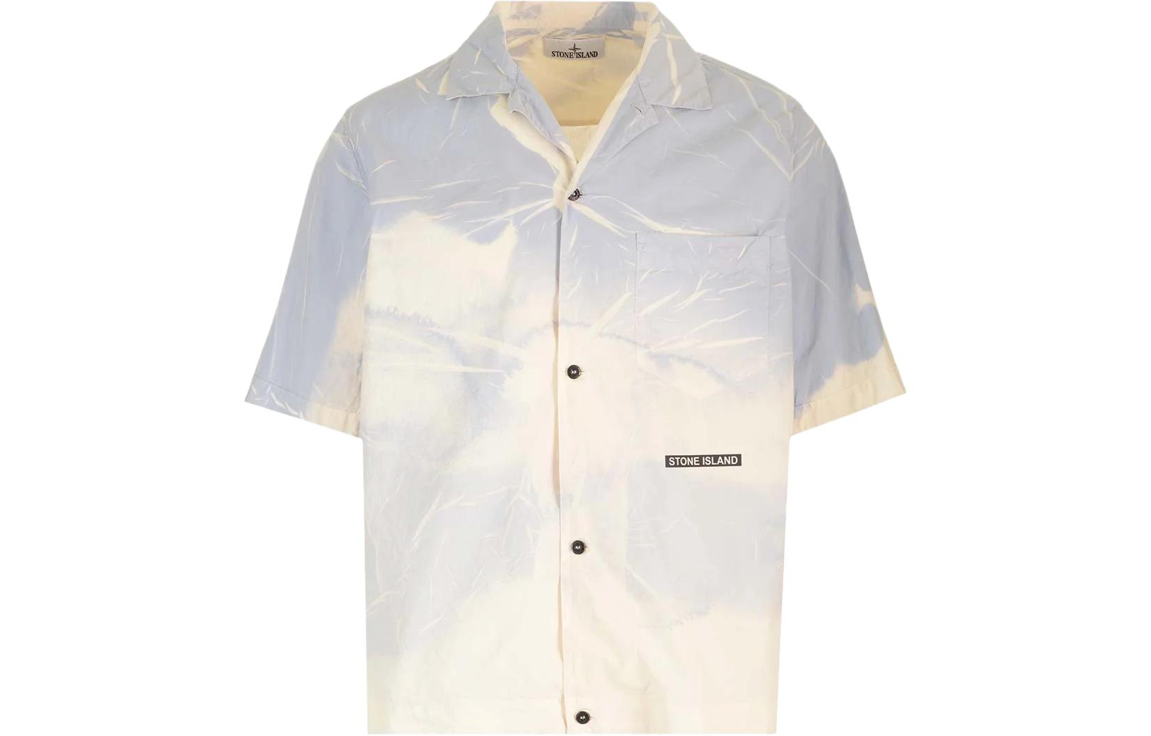 STONE ISLAND  White Button-Up Polo Shirt with Logo Print. 801512393-V0040