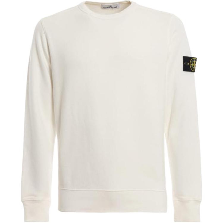 STONE ISLAND  White Crewneck Pullover Slim Fit Long Sleeve Sweatshirt 711562720-V0099