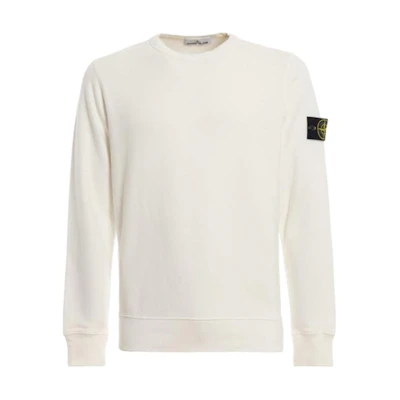 STONE ISLAND White Crewneck Pullover Slim Fit Long Sleeve Sweatshirt 711562720-V0099