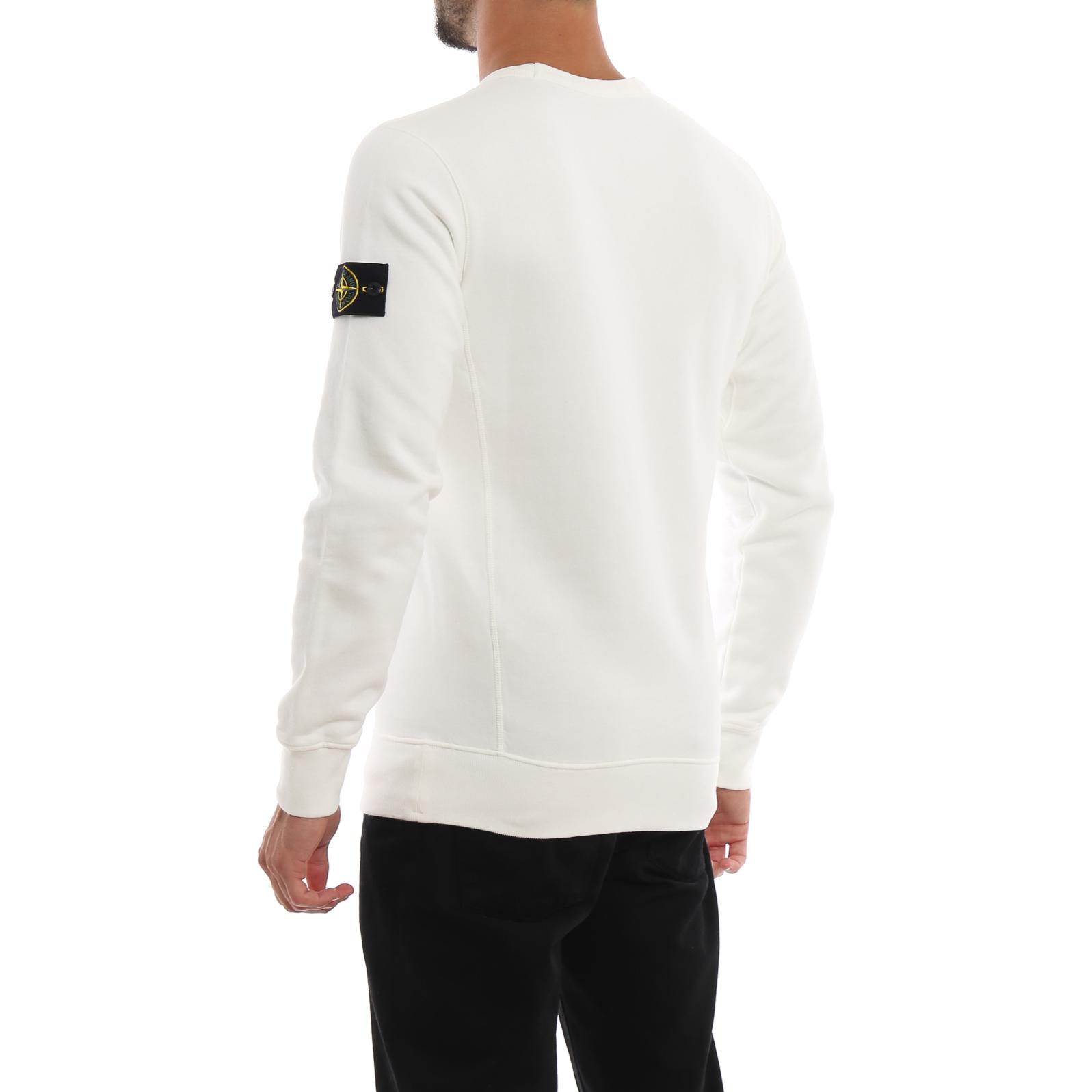 STONE ISLAND  White Crewneck Pullover Slim Fit Long Sleeve Sweatshirt 711562720-V0099 圖 5