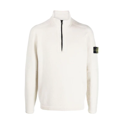 STONE ISLAND White Half-Zip Pullover Loose-Fit Sweater 7915529A3-V0097