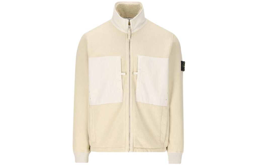 Stone Island  White High Neck Zip-Up Cardigan Sweatshirt 791567256-V0097