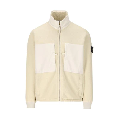 Stone Island White High Neck Zip-Up Cardigan Sweatshirt 791567256-V0097