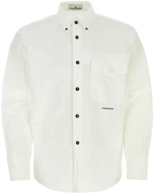 Stone Island 白色長袖襯衫 配按鈕與字母印花設計 801511701-V0001 Buy Stone Island 白色長袖襯衫 配按鈕與字母印花設計 801511701-V0001