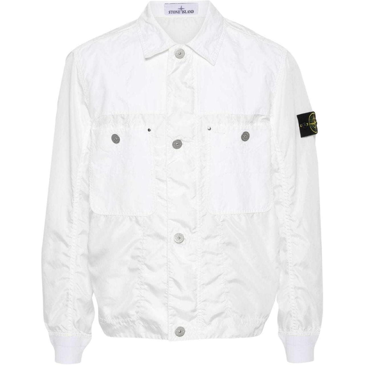 STONE ISLAND  White Long Sleeve Jacket with Logo Patch. 801542932-V0001