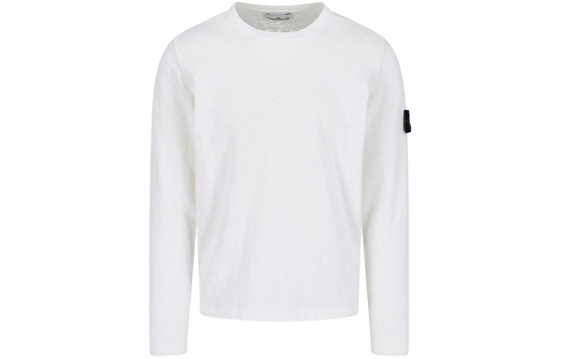 Order STONE ISLAND Baju Knit Lengan Panjang Putih dengan Lencana. 8015502B0-V0001