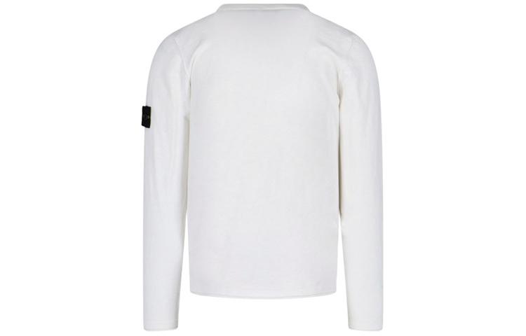 Lookbook STONE ISLAND Baju Knit Lengan Panjang Putih dengan Lencana. 8015502B0-V0001