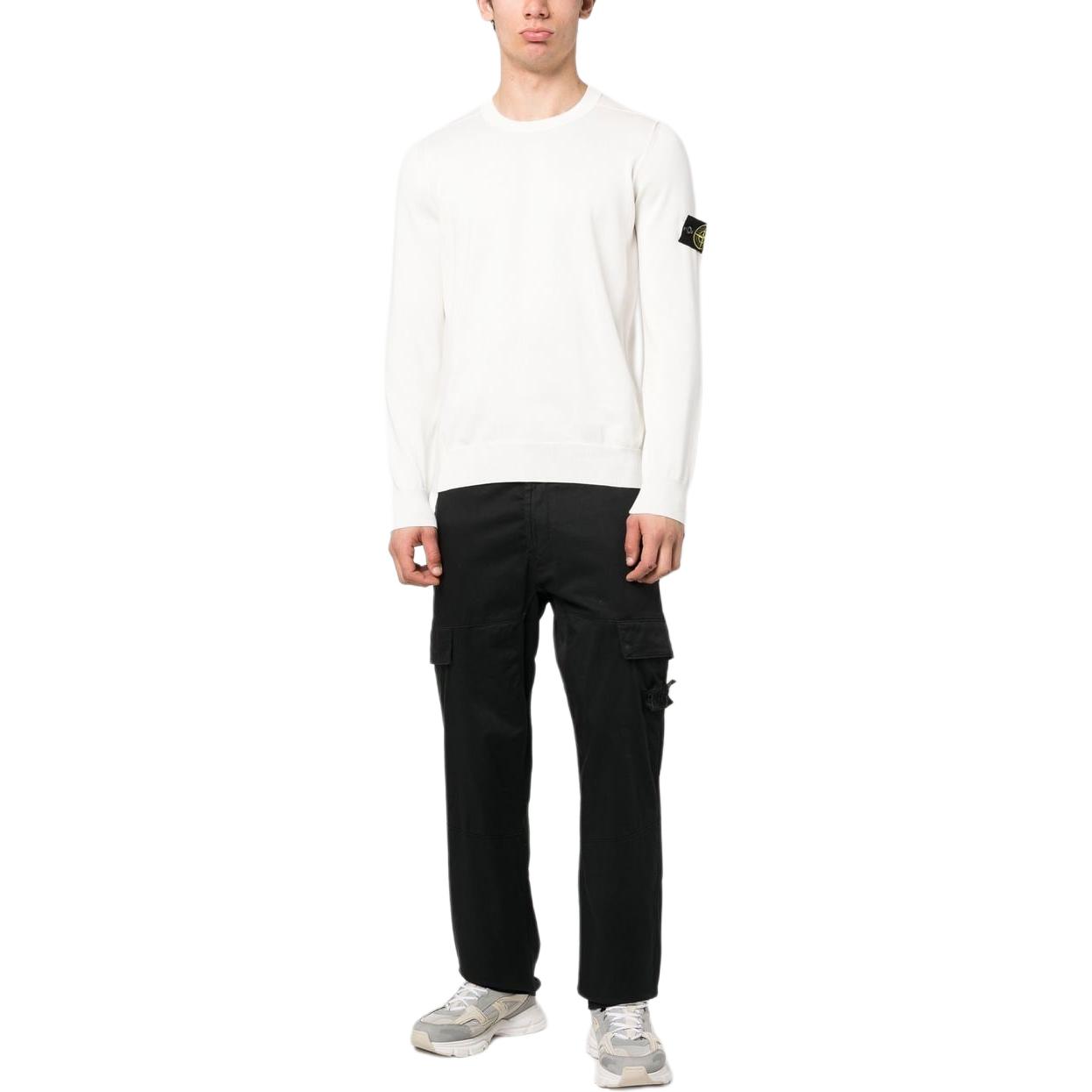 STONE ISLAND  White Solid Crewneck Long Sleeve Slim Fit T-Shirt 8015540B2-V0001 圖 3