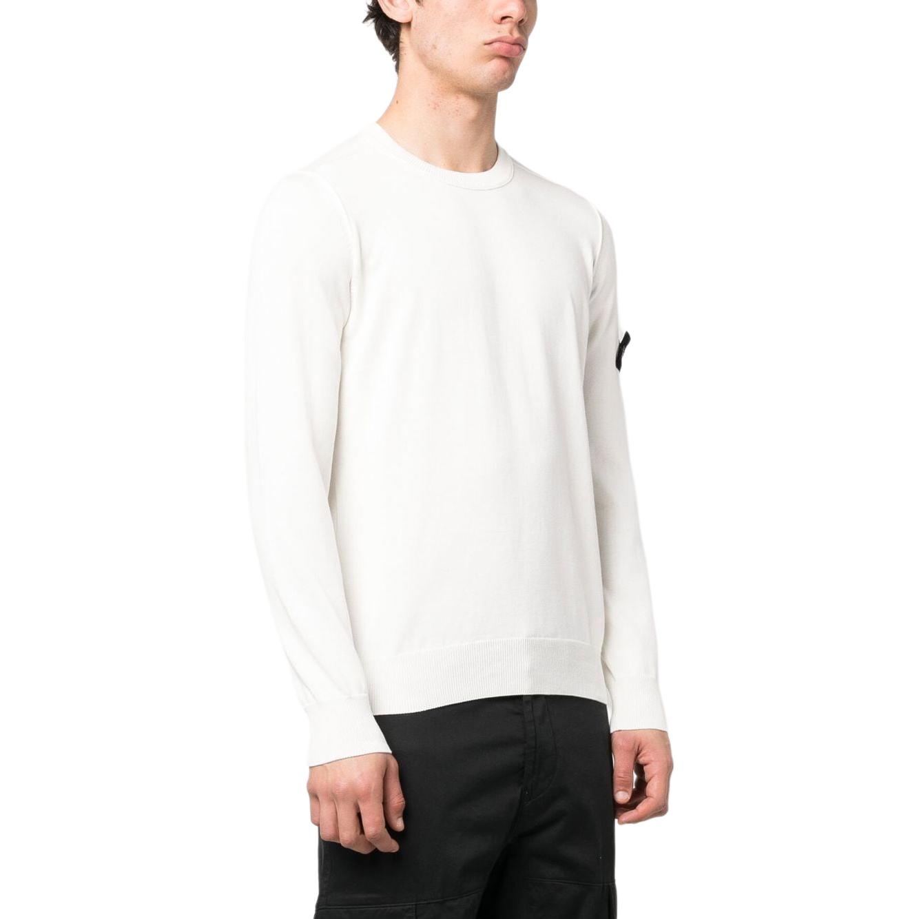 STONE ISLAND  White Solid Crewneck Long Sleeve Slim Fit T-Shirt 8015540B2-V0001 圖 4