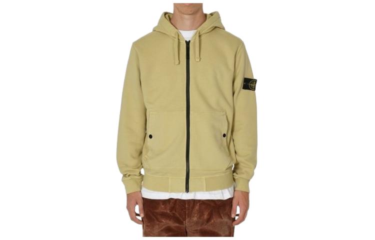 STONE ISLAND  Yellow Zip-Up Knit Hoodie with Logo. 791561620-V0091