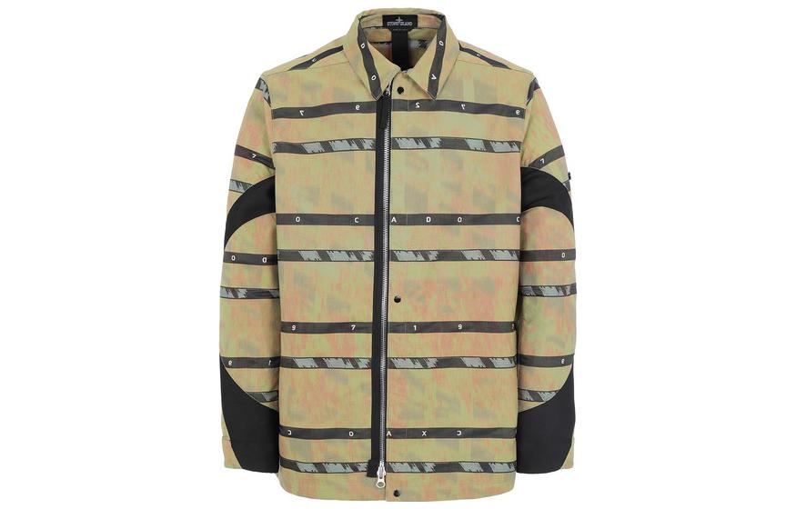 Stone Island Abstract Stripe Collared Long Sleeve Jacket Green Unisex 721941112-V0034