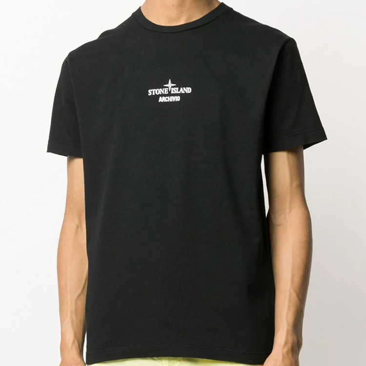 Shop STONE ISLAND Archivio 圖紋黑色短袖圓領男女同款T恤 72152NS92-v0029