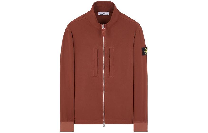 Stone Island Badge Bomber Jacket with Zip Pocket in Chestnut Brown 791566953-V0077