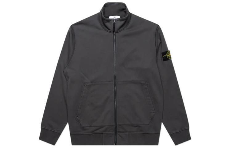 Stone Island Badge Detailed Zip-Up Jacket in Solid Dark Grey 761564351-V0065