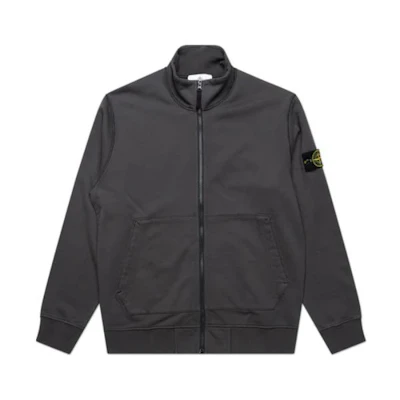 Stone Island Badge Detailed Zip-Up Jacket in Solid Dark Grey 761564351-V0065