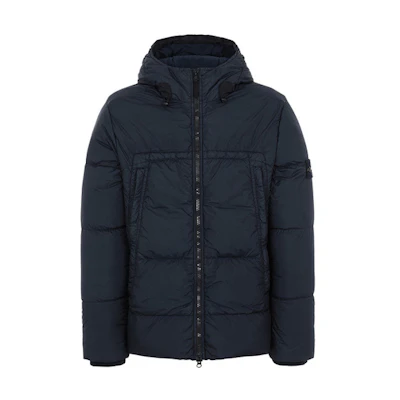 Stone Island Badge Logo Hooded Jacket Blue 731540723-v0020