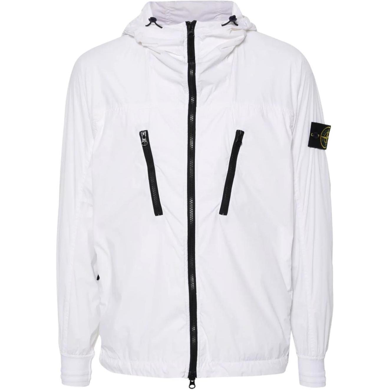 Stone Island Badge Logo Zip-Up Hoodie Jacket White - 801540425-V0001
