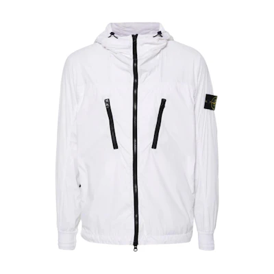 Stone Island Badge Logo Zip-Up Hoodie Jacket White - 801540425-V0001