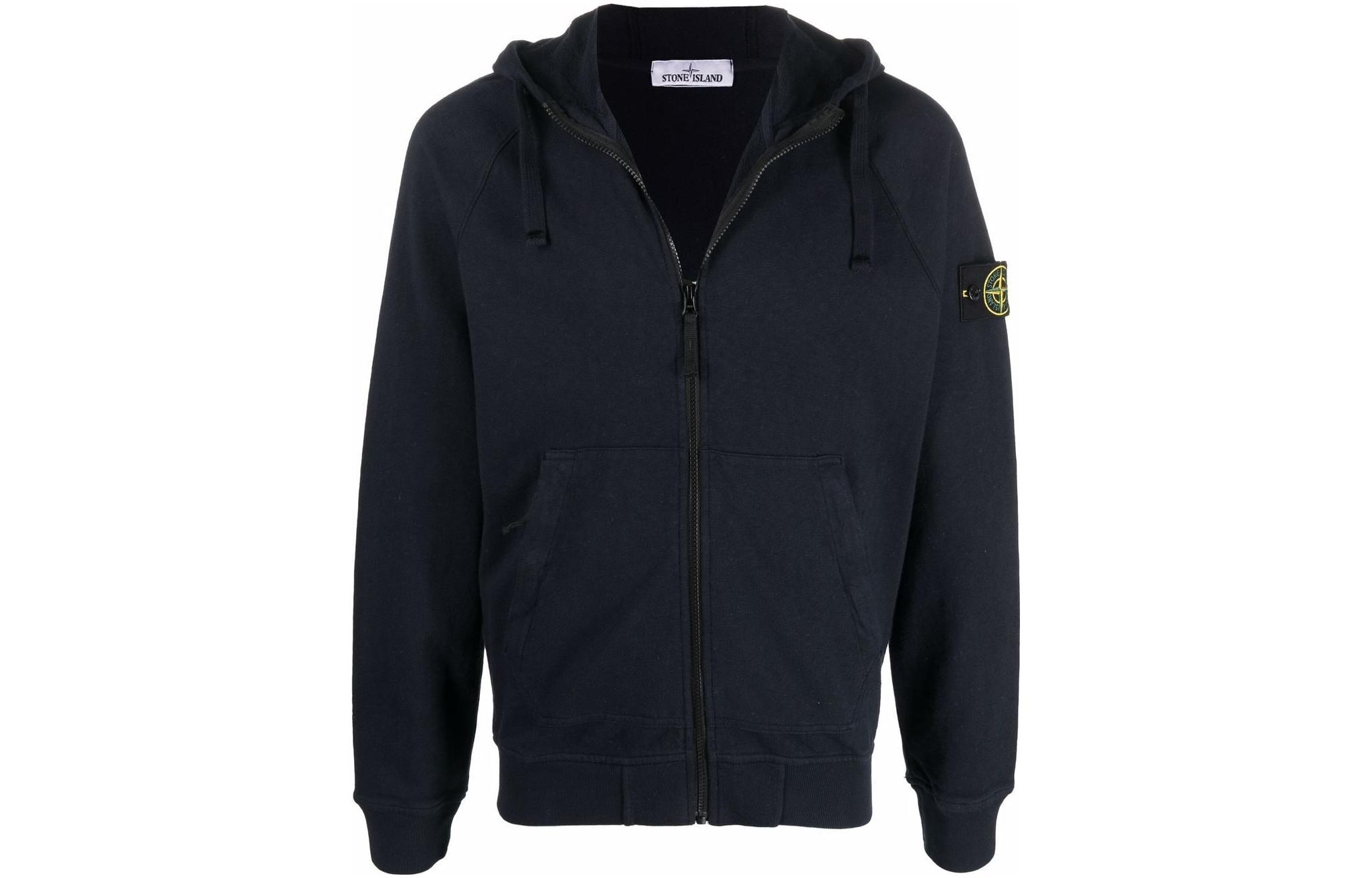 Stone Island Badge Logo Zip-Up Hoodie Navy Blue Jacket 761564960-V0020