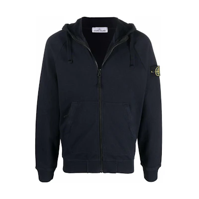 Stone Island Badge Logo Zip-Up Hoodie Navy Blue Jacket 761564960-V0020