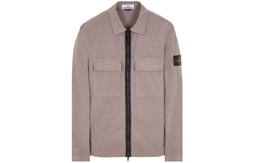 Stone Island Badge Logo Zip-Up Jacket Men’s Beige Jacket. 801512011-V0092