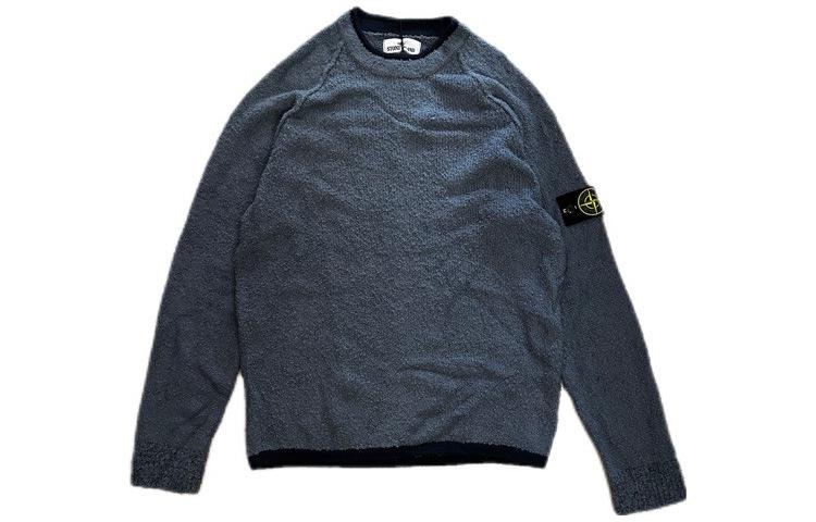 Stone Island Badge Navy Blue Fleece Crewneck Sweatshirt Unisex 7115570D2-V0024