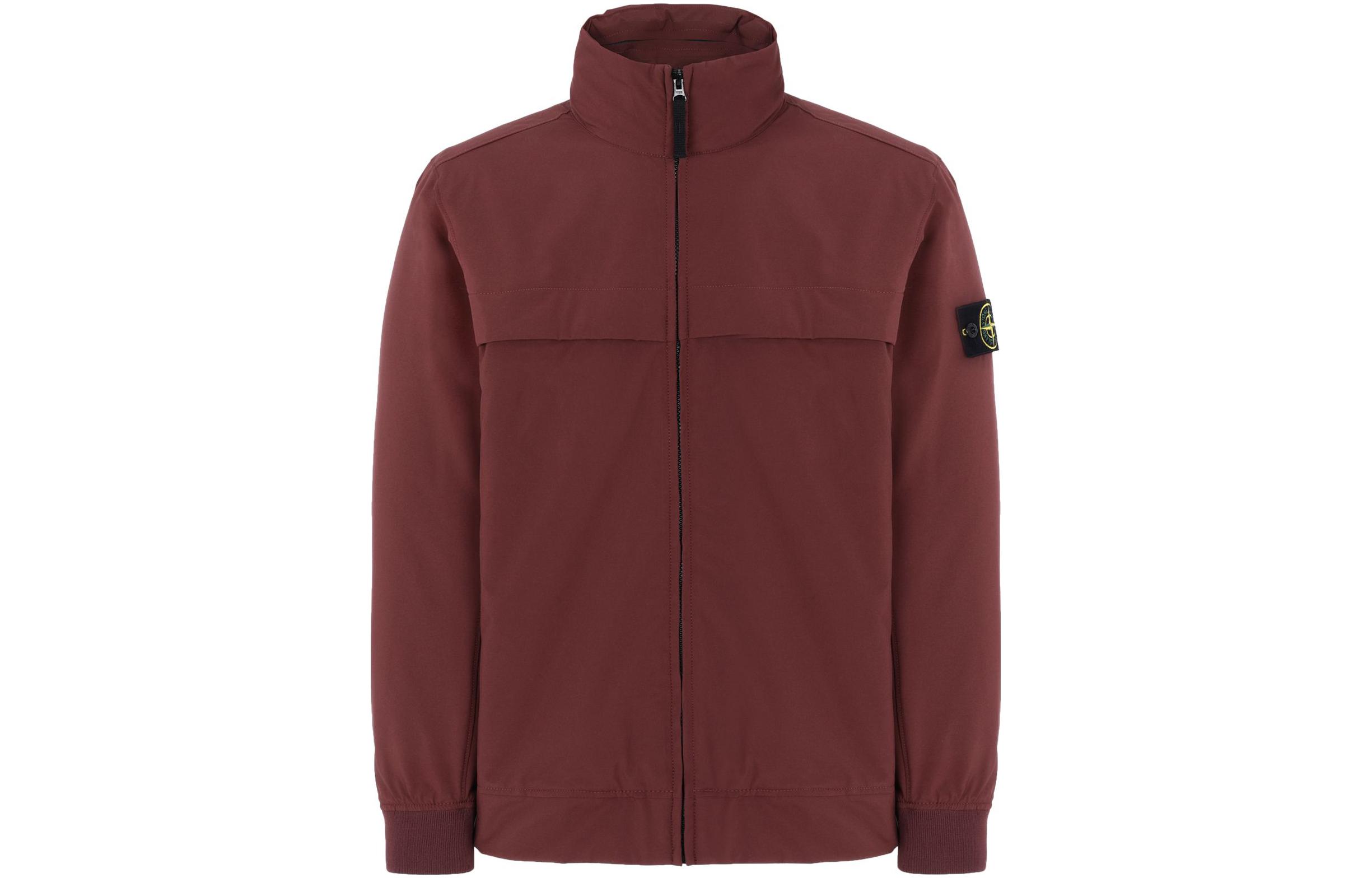 Stone Island Badge Stand Collar Long Sleeve Jacket Burgundy Red 711542227-V0011