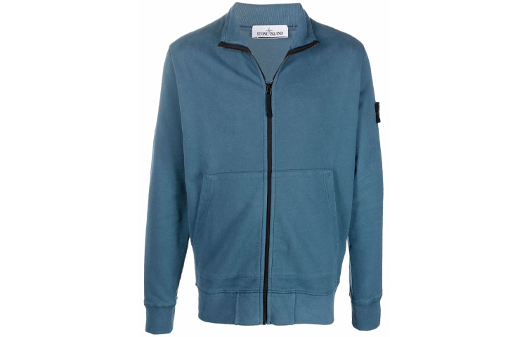 Stone Island Badge Zip-Up High Neck Sweatshirt Jacket Men’s Blue 751566120-V0023