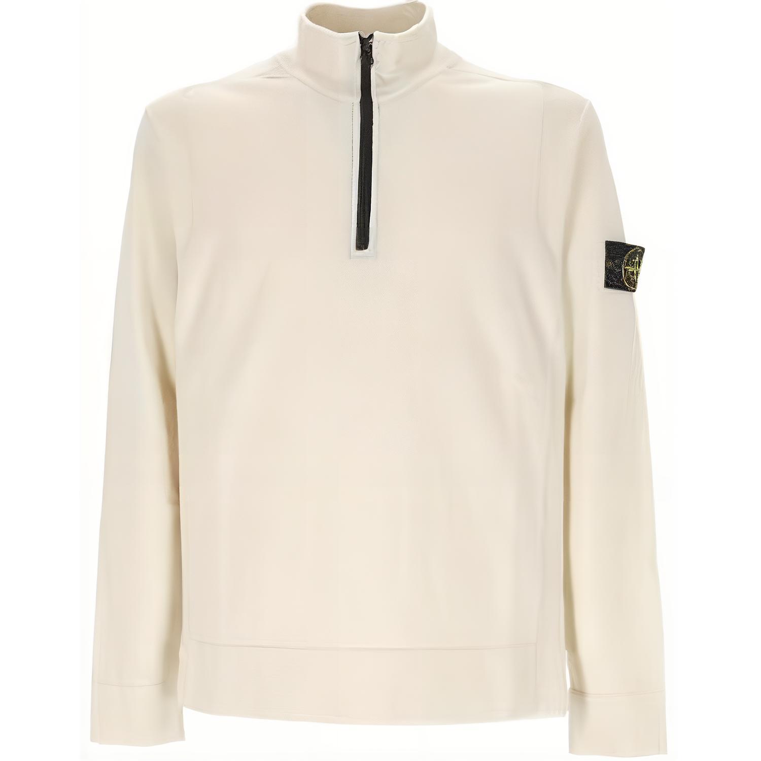 STONE ISLAND Badge Zip-Up High Neck Sweatshirt Men’s White 8115521A1-V0097