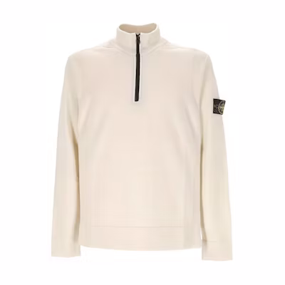 STONE ISLAND Badge Zip-Up High Neck Sweatshirt Men’s White 8115521A1-V0097