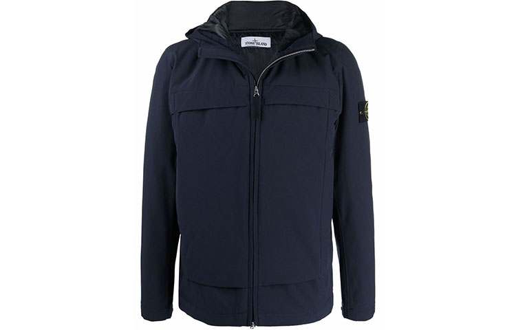 Stone Island Badge Zip-Up Hooded Jacket Navy Blue Male 751541427-V0020