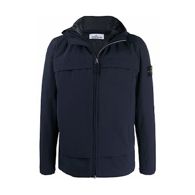 Stone Island Badge Zip-Up Hooded Jacket Navy Blue Male 751541427-V0020