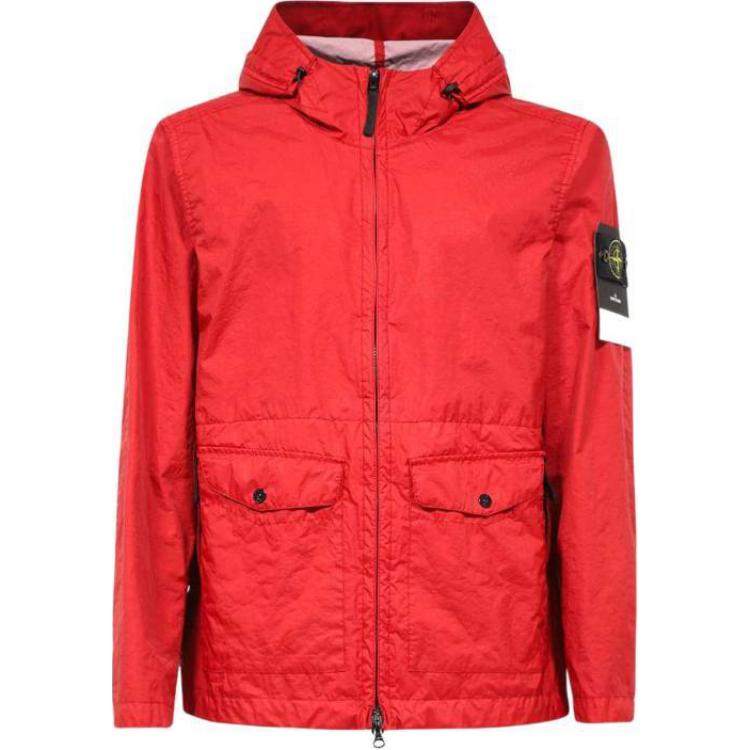 Stone Island Badge Zip-Up Hoodie Jacket Red 801541123-V0010