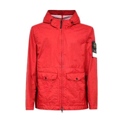 Stone Island Badge Zip-Up Hoodie Jacket Red 801541123-V0010