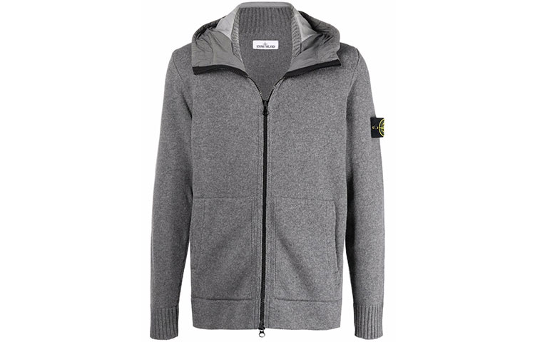 Stone Island Badge Zip-Up Knit Sweater Jacket Grey 7515531A3-V0060