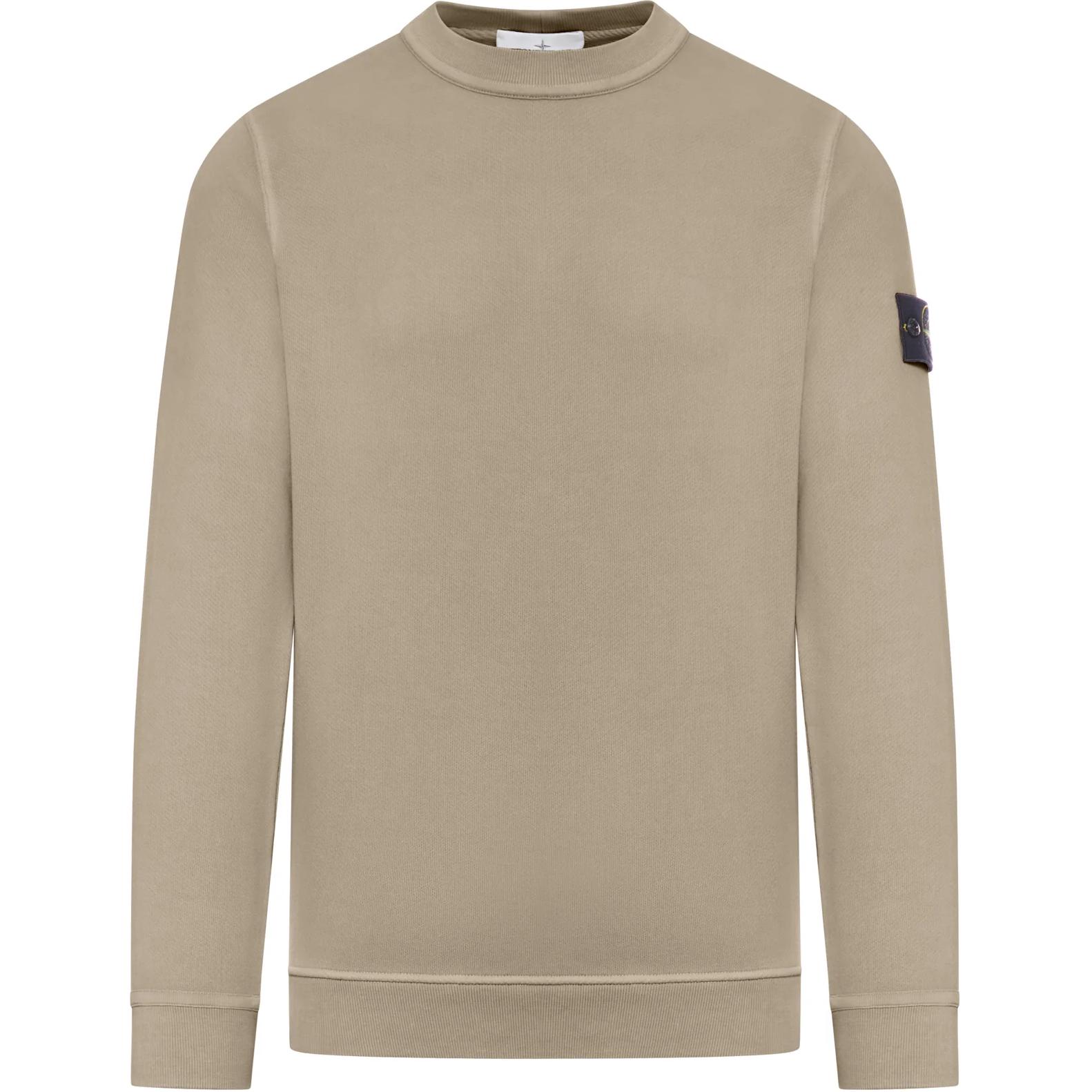 Stone Island Beige Badge Slim Fit Crewneck Long Sleeve Sweatshirt for Men 811561241-V0175