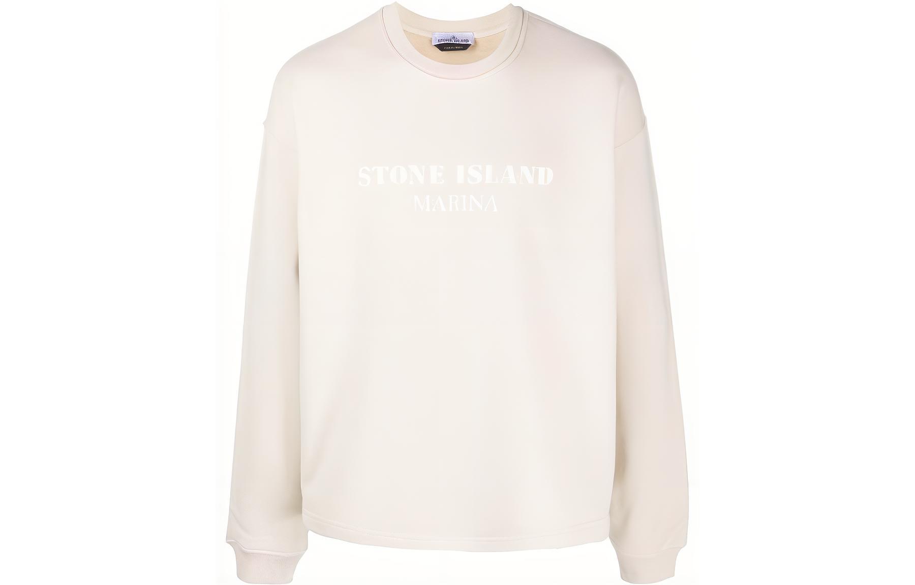 Stone Island Beige Crewneck Letter Print Pullover Sweatshirt 7915671X6-V0097